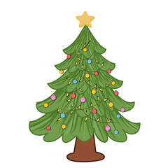 Fototapeta premium Decorated Green Christmas Tree with Colorful Ornaments