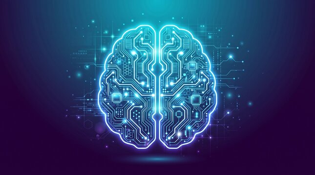 Glowingly integrated circuit brain design representing artificial intelligence and digital thought