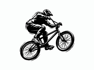 Fototapeta premium BMX Cycling Action: Black and White Illustration of Rider on Bicycle for Extreme Sports Lifestyle