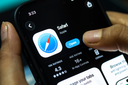 In this photo illustration, a person holds a smartphone displaying the Safari app on the App Store, in New Delhi, India on 8 August 2026.