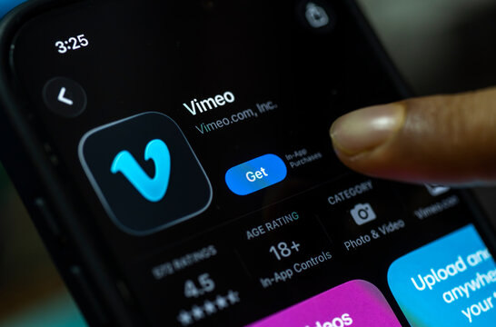 In this photo illustration, a person holds a smartphone displaying the Vimeo app on the App Store, in New Delhi, India on 8 August 2026.