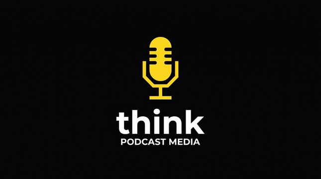 Modern podcast media logo featuring a yellow microphone icon ideal for audio content branding and digital communication platforms