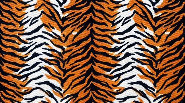 closeup view of orange black and white tiger stripe pattern texture fabric background