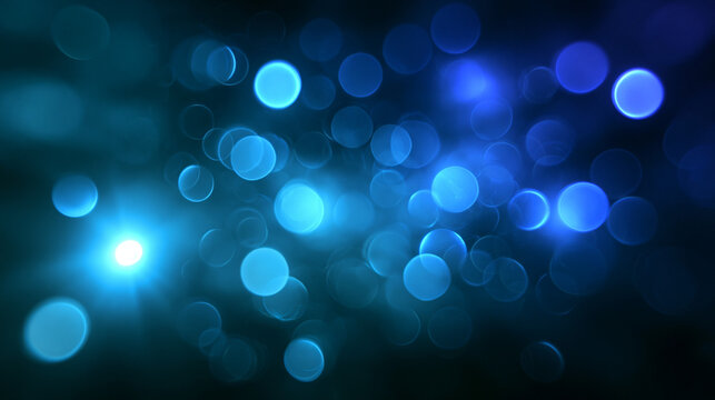 Abstract Blue Bokeh Lights Background with Glowing Lens Flare