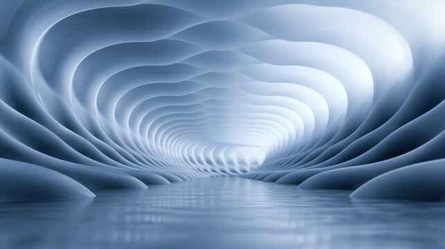 Futuristic Organic Architecture Tunnel with Blue Glowing Light