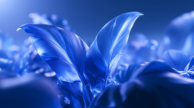 Futuristic Glowing Blue Leaves Abstract 3D Render Background