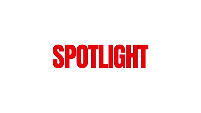 Eye catching red text reveals Spotlight across a bright white frame, creating a theatrical mood suited to stage shows, performances, and dramatic titles.