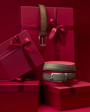 Gift boxes and belts arranged for special occasion