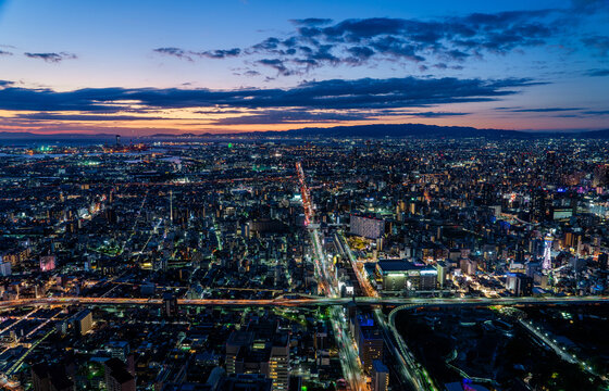Osaka City Panorama at Dusk