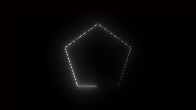 Gray Neon Pentagon Geometric Shape Animation on Black Background