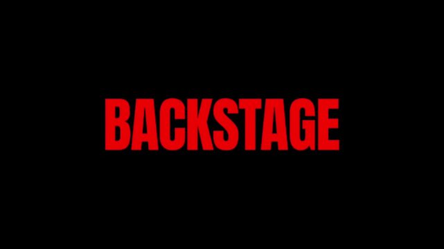 BACKSTAGE typography features a bold red and pink motion style on black, fitting theater production, performers, stage crews, and entertainment themes.