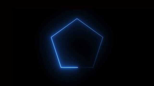 Blue Neon Pentagon Geometric Shape Animation on Black Background