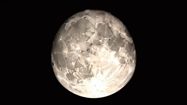 Ethereal celestial orb with textured craters, set against a dark void