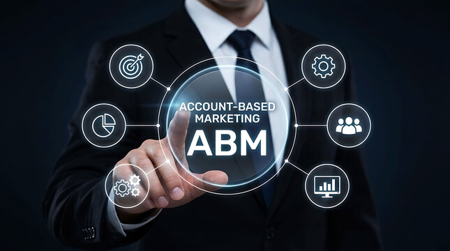 Businessman pressing account based marketing abm concept icon on virtual screen