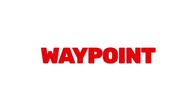 Animated WAYPOINT text in bold red on a white background, fitting navigation, travel, mapping, direction, and location concepts.
