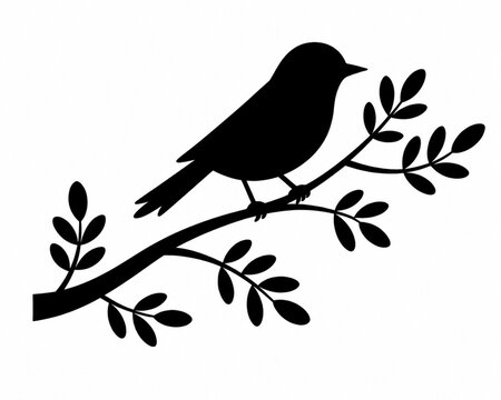 Black & White Vector Silhouette of bird ai