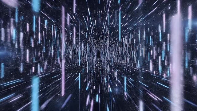 Abstract neon light tunnel, streaks of light blur into distance