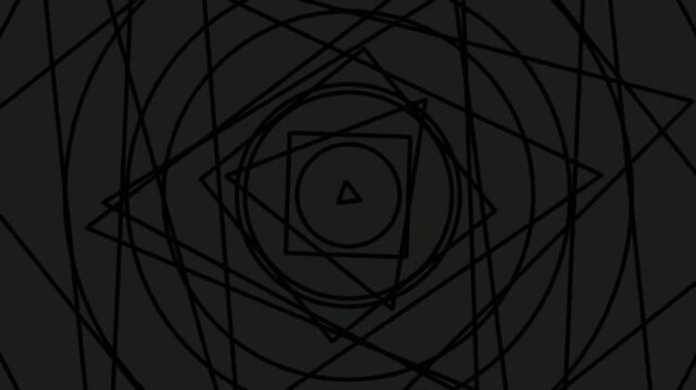 Abstract geometric pattern of concentric shapes and lines forming a dark, intricate, and complex visual design
