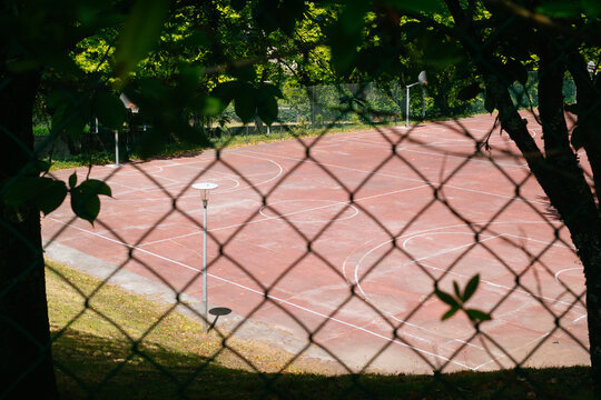 Empty Outdoor Basketball Court View