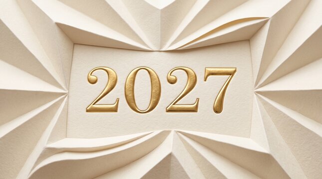 Elegant golden two thousand twenty seven new year celebration with a soft white and cream swirl background design