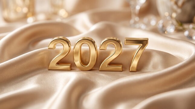 Beautiful elegant golden two thousand twenty four numbers on luxurious draped fabric for new year festivities