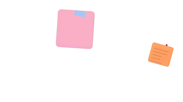 Pink and orange tron paper sheets for digital notes and creative planning isolated on transparent background