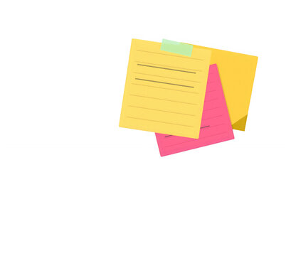 A colorful stack of tron paper notes attached with adhesive tape isolated on transparent background