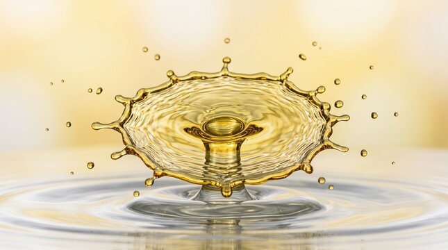 Golden Liquid Splash Crown Formation Macro Photography.
