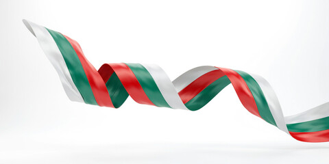 Obraz premium Curled ribbon displaying the bulgarian flag colors on a white background