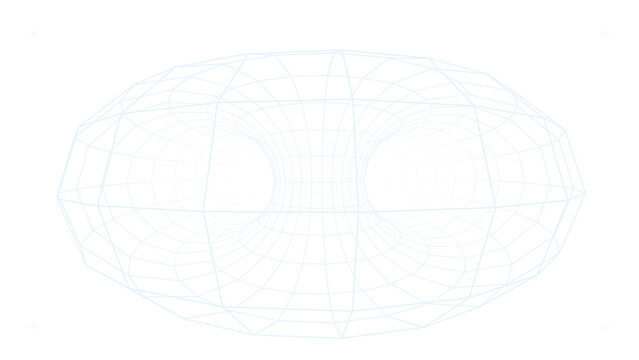 White torus wireframe mesh geometric shape on transparent grid background.