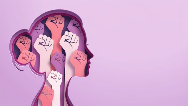 Woman silhouette with fist for empowerment