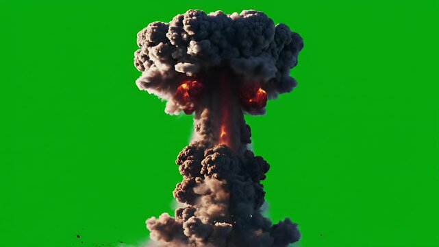 Massive mushroom cloud explosion erupts from a ground zero event, filling the frame