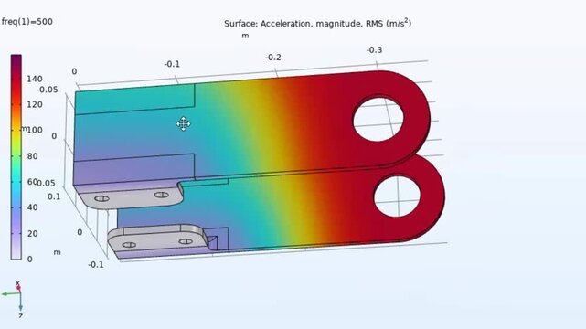 Video animation of computer 3d modeling of
metal bracket with rotation. 
Thermal cad analysis. Investigation of temperature 
distribution on surface of steel mechanical part.
Color graph of solids.
