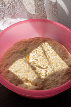 Fresh Homemade Bread Dough Rising in Mixing Bowl