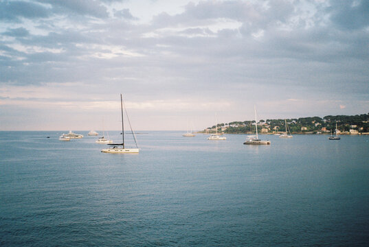 Evening seascape with yachts on the French Riviera 