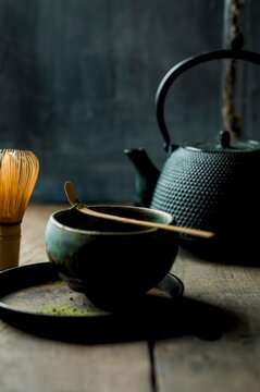 Matcha and tea bowl still life