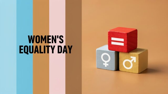 Women's Equality Day concept with gender symbols, equals sign, and color bars
