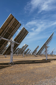 Solar panels operating in large desert clean energy farm