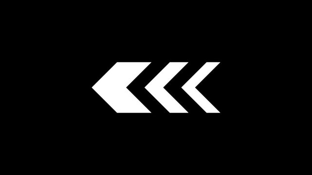 Abstract left directional arrow loop animation on black background for overlay video, navigation, motion graphics and 4K design