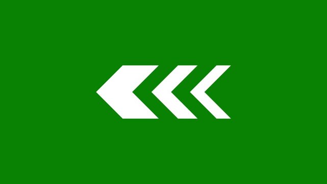 Abstract left directional arrow loop animation on green background for overlay video, navigation, motion graphics and 4K design