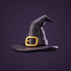 3D Stylized Black Witch Hat with Gold Buckle for Halloween Holiday Celebration and Magical Fantasy Costume Theme © Evo Space