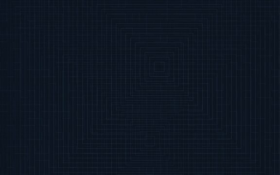 Dark navy blue circuit board pattern with geometric square lines offers professional technological digital grid background.