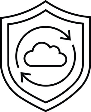 Cloud Backup Security Shield Line Icon &ndash; Data Protection and Secure Cloud Storage Vector Symbol