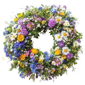 Colorful flower wreath made from various flowers and plants