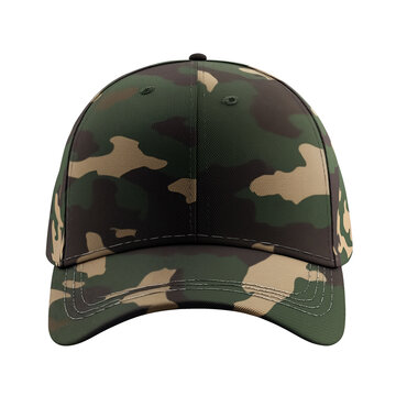 Camouflage cap with green and brown pattern shown from the front view