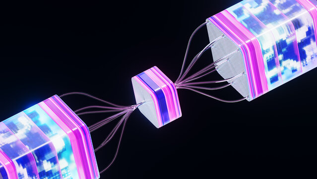 Neon Data Blocks Connected by Cables