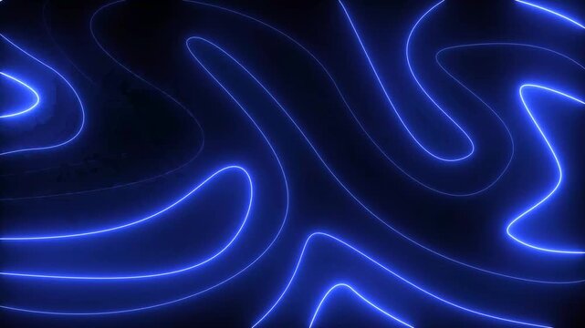 Blue abstract neon wave lines animate on black background.