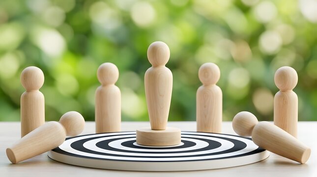 Wooden figures on target, one standing tall, others fallen