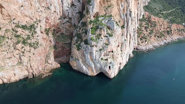 Aerial Drone View of Porto Flavia Mining Port in Sardinia
