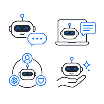 Modern Artificial Intelligence Chatbot Icon Set for Virtual Assistant Customer Support and Service
